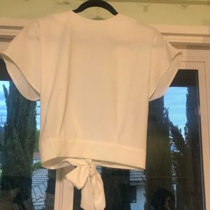 white tie back, open back blouse